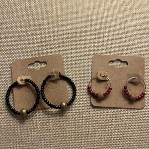 Beaded Hoop Earrings Set in Black and Red